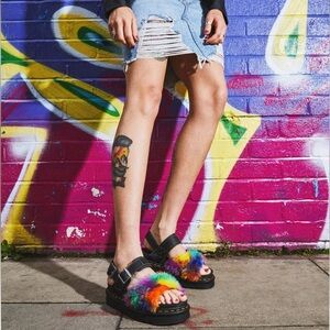 Dr. Martens VOSS II FLUFFY FAUX FUR STRAP SANDALS NWT